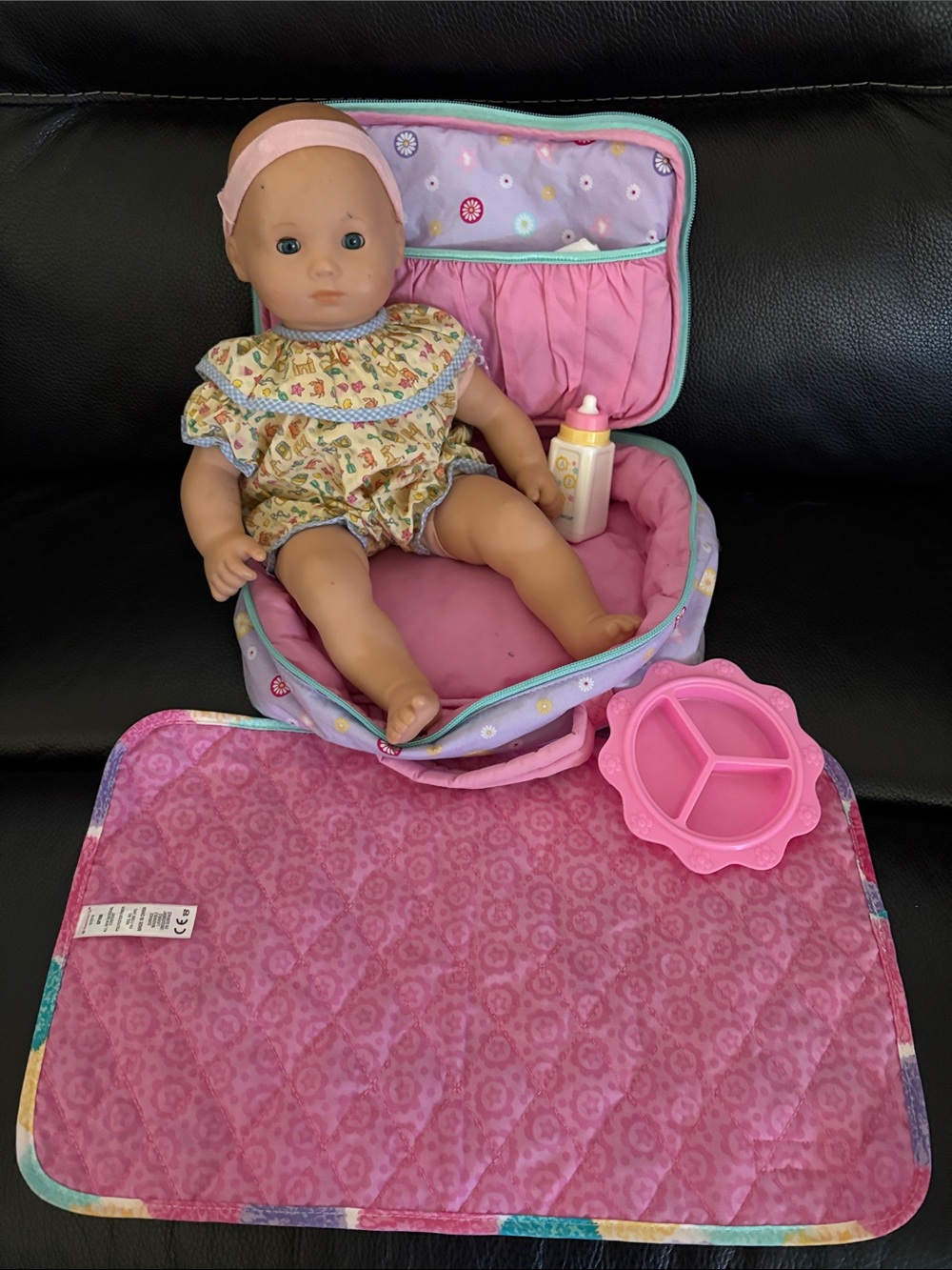 American Girl Bitty Baby Pink and Purple Travel Case with Doll & Accessories